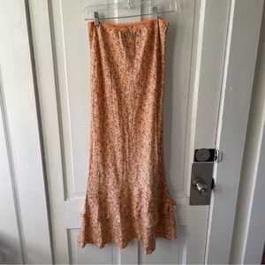Long Orange Floral Print Maxi Skirt